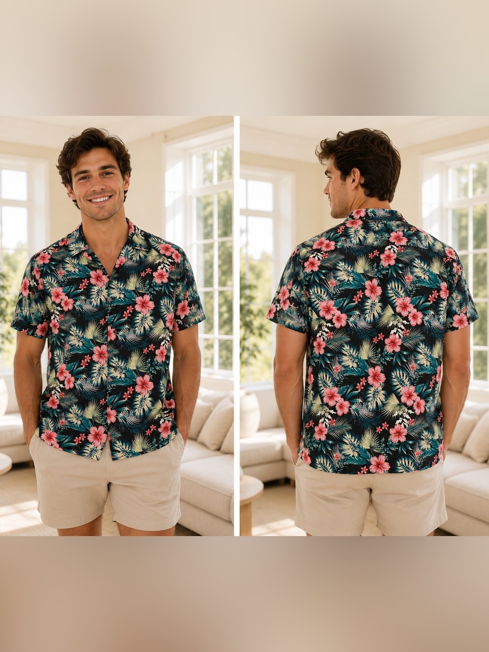 FastRockee Men's Black Floral Short-Sleeve Button-Down Shirt size Large NWT